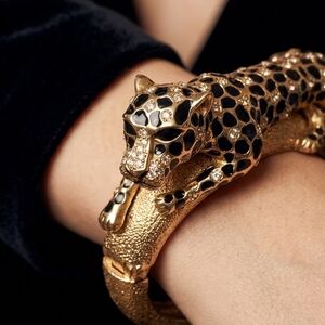 Source Unknown Gold and Black Leopard-Detail Cuff Bracelet
